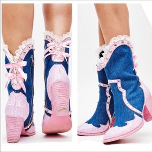 Adorable Pink lace and denim boots
